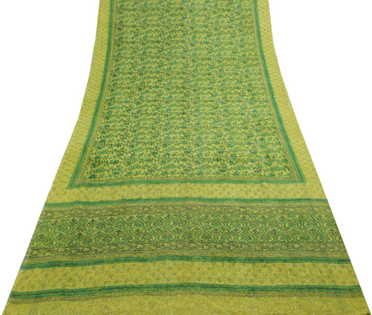 Sushila Vintage Green Saree Georgette Silk Hand Block Printed Branded Fabric