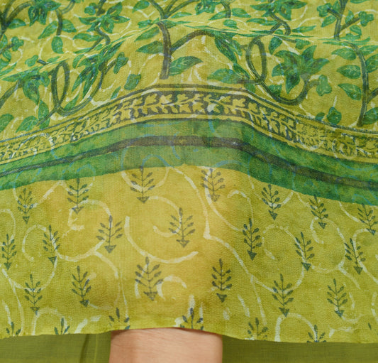 Sushila Vintage Green Saree Georgette Silk Hand Block Printed Branded Fabric