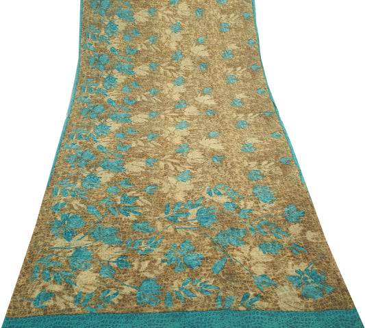Sushila Vintage Brown Branded Saree 100%Pure Georgette Silk Printed Craft Fabric