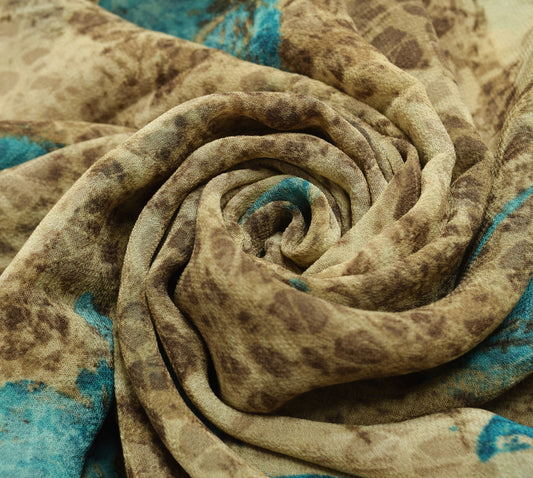 Sushila Vintage Brown Branded Saree 100%Pure Georgette Silk Printed Craft Fabric