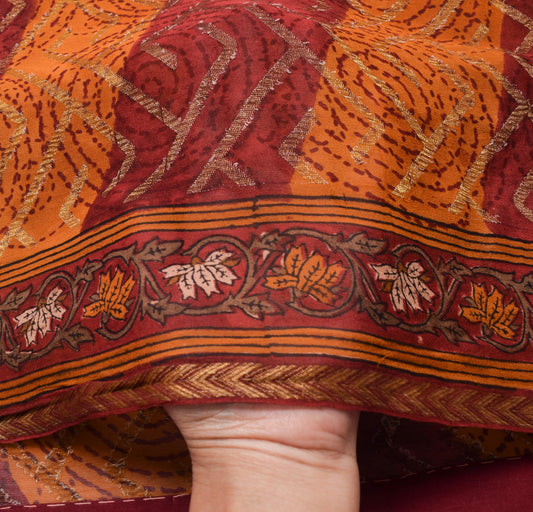 Sushila Vintage MaroonSaree 100% Pure Georgette Silk Hand Block Printed Fabric