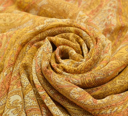 Sushila Vintage Mustard Paisley Saree Pure Georgette Silk Printed Beaned Fabric