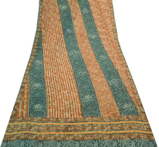 Sushila Vintage Floral Saree 100% Pure Georgette Silk Printed 5 YD Craft Fabric