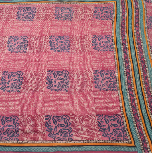 Sushila Vintage Saree 100% Pure Georgette Silk Printed Craft Multi-Color Fabric