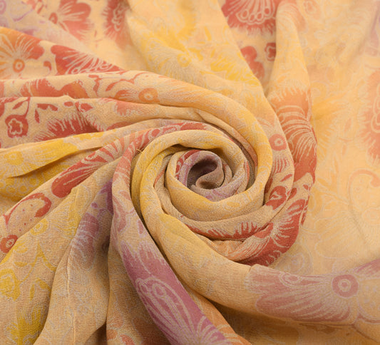 Sushila Vintage Peach Floral Saree 100% Pure Georgette Silk Printed Craft Fabric
