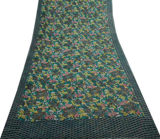Sushila Vintage Saree 100% Pure Georgette Silk Printed Floral 5 YD Craft Fabric
