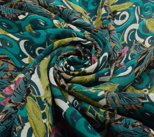 Sushila Vintage Saree 100% Pure Georgette Silk Printed Floral 5 YD Craft Fabric