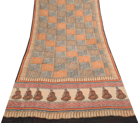 Sushila Vintage Saree 100% Pure Georgette Silk Hand Block Paisley Printed Fabric