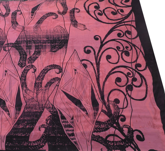 Sushila Vintage Pink & Black Saree 100% Pure Georgette Silk Printed Craft Fabric