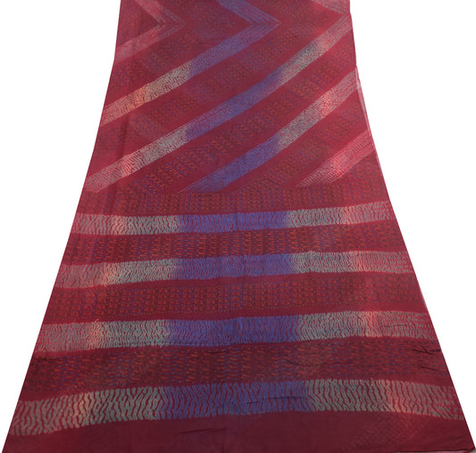 Sushila Vintage Dark Maroon Saree 100% Pure Georgette Silk Printed Craft Fabric
