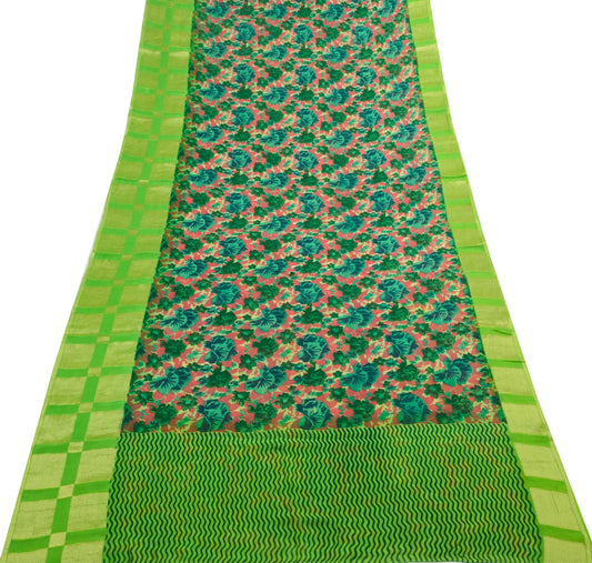 Sushila Vintage Green Saree 100%Pure Georgette Silk Printed&Woven Floral Fabric