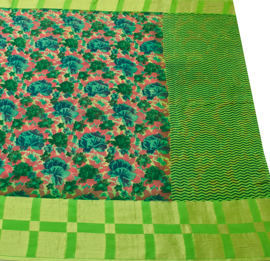 Sushila Vintage Green Saree 100%Pure Georgette Silk Printed&Woven Floral  Fabric