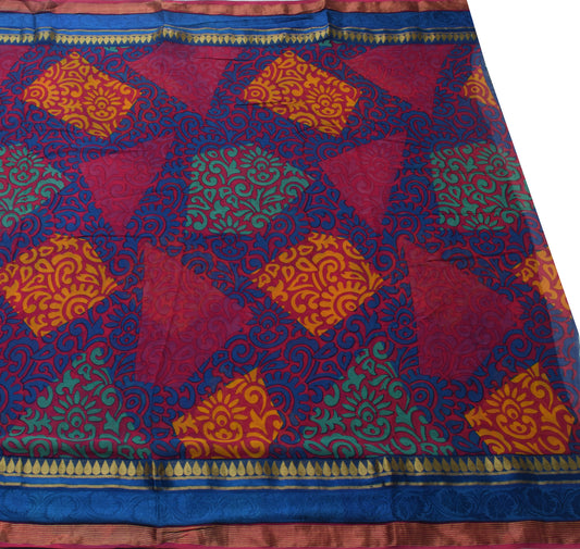 Sushila Vintage Magenta Saree 100% Pure Georgette Silk Printed 5 YD Craft Fabric