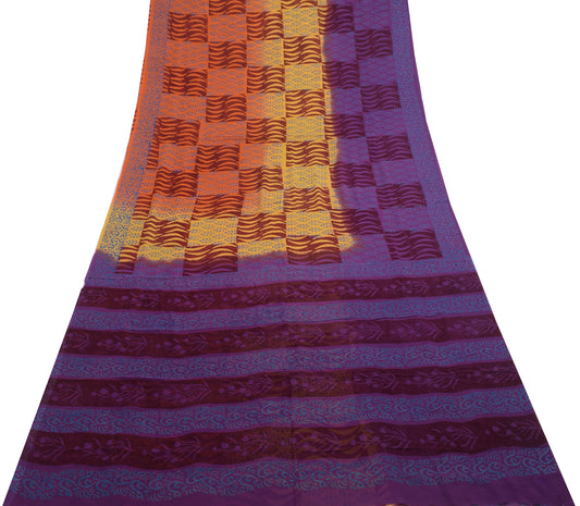 Sushila Vintage Saree 100% Pure Georgette Silk Multi-Color Printed Craft Fabric