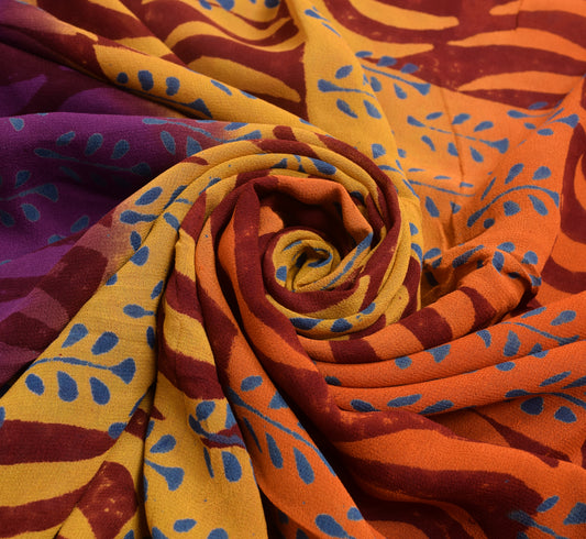Sushila Vintage Saree 100% Pure Georgette Silk Multi-Color Printed Craft Fabric