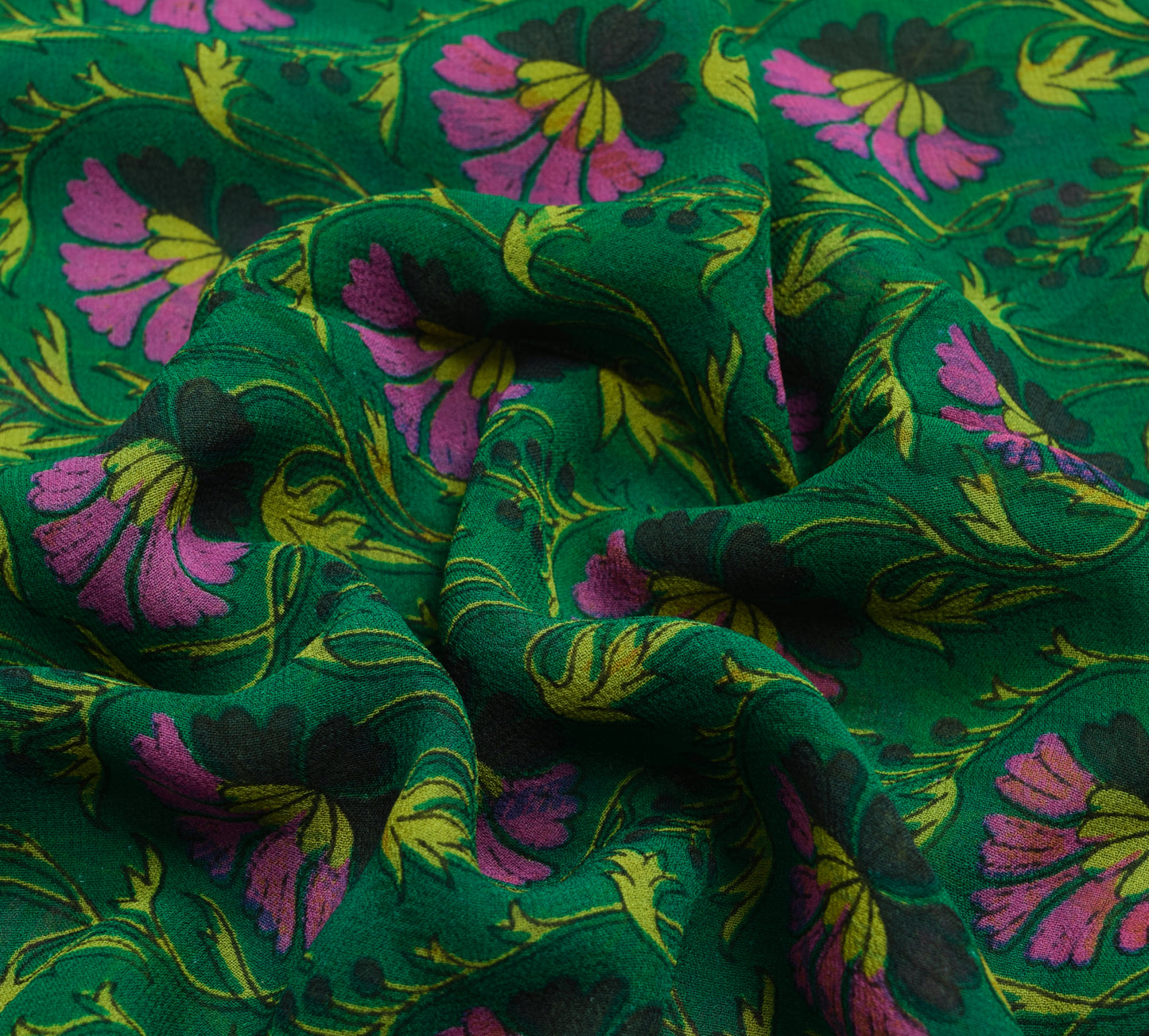 Sushila Vintage Green Floral Saree 100% Pure Georgette Silk Printed Craft Fabric