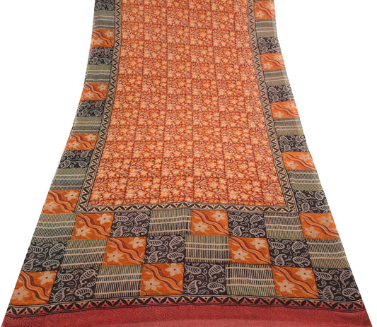 Sushila Vintage Saree 100% Pure Georgette Silk Floral Printed Multi-Color Fabric