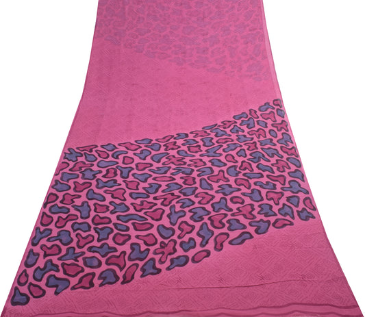 Sushila Vintage Pink Indian Saree 100% Pure Georgette Silk Printed Craft Fabric