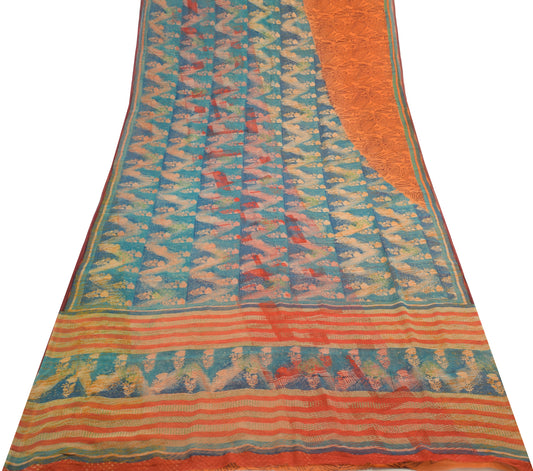 Sushila Vintage Saree 100% Pure Georgette Silk Printed Multi-Color Craft Fabric