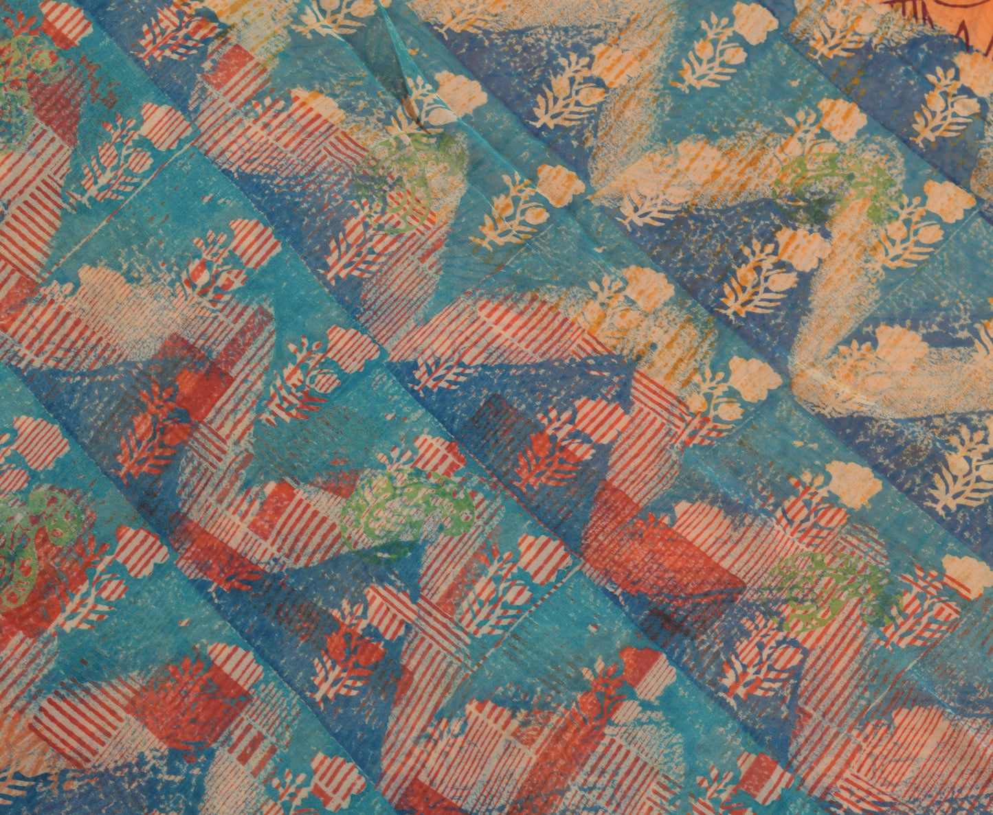 Sushila Vintage Saree 100% Pure Georgette Silk Printed Multi-Color Craft Fabric