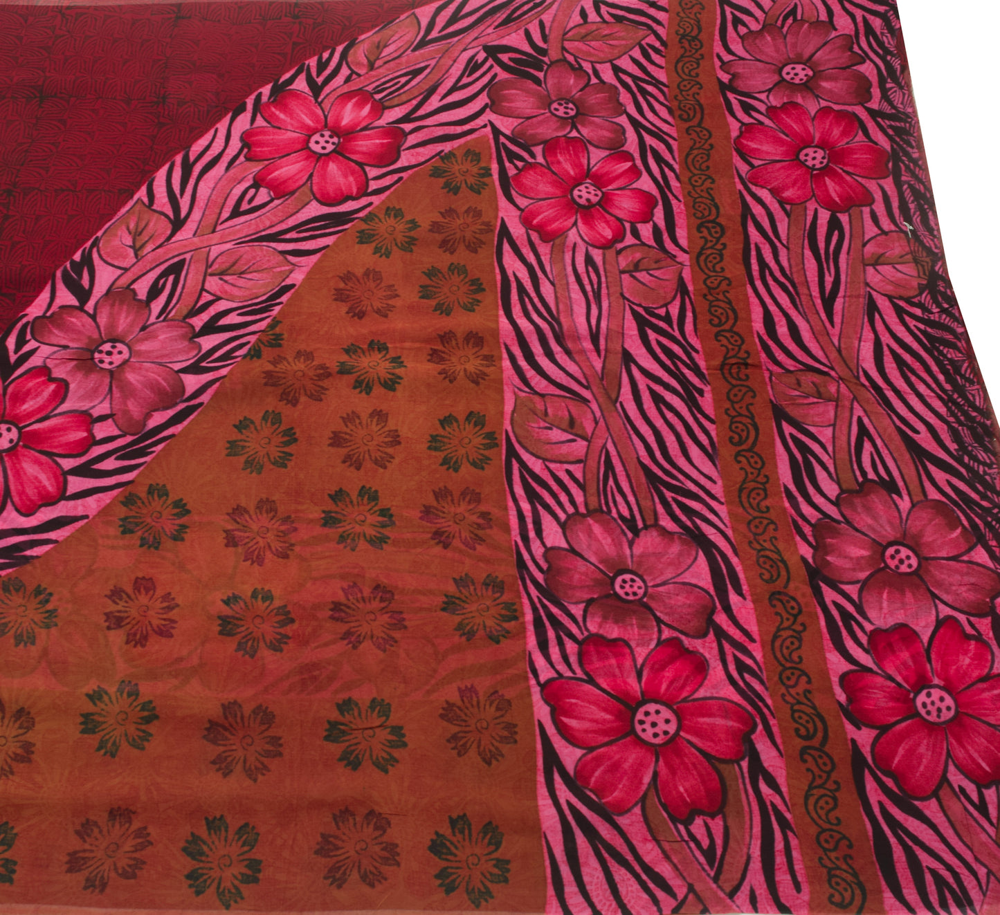 Sushila Vintage Saree 100% Pure Georgette Silk Printed Multi-Color Floral Fabric