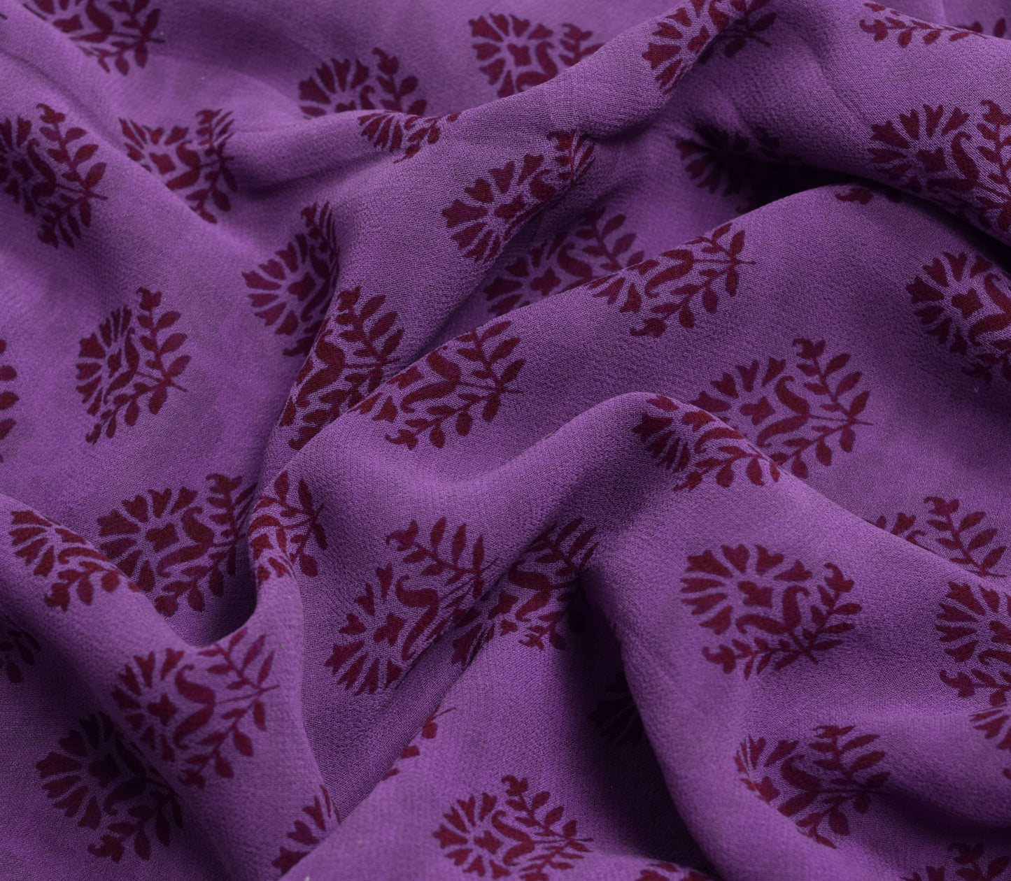 Sushila Vintage Purple Floral Saree 100%Pure Georgette Silk Printed Craft Fabric