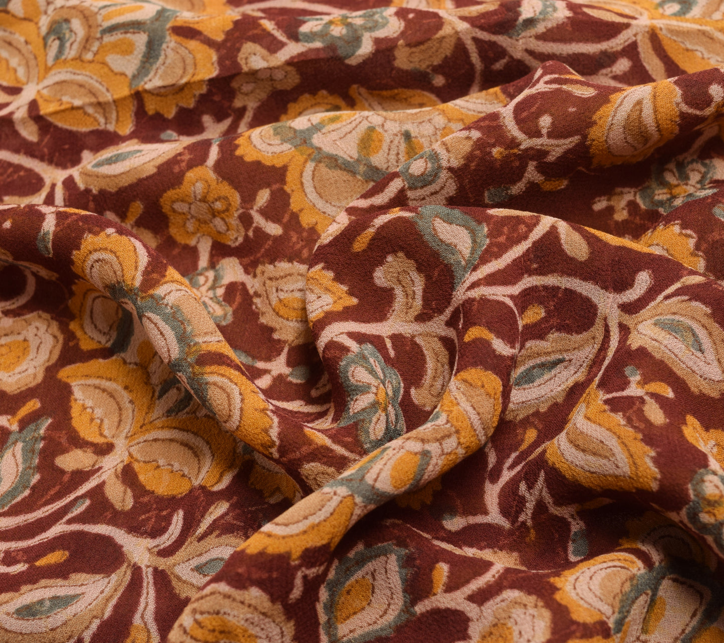 Sushila Vintage Saree 100% Pure Georgette Silk Maroon Hand Block Printed Fabric