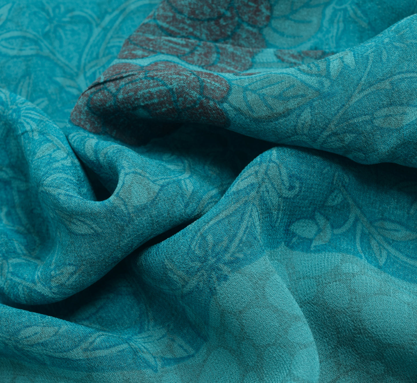 Sushila Vintage Aqua Blue Saree Pure Georgette Silk Printed Floral Craft Fabric