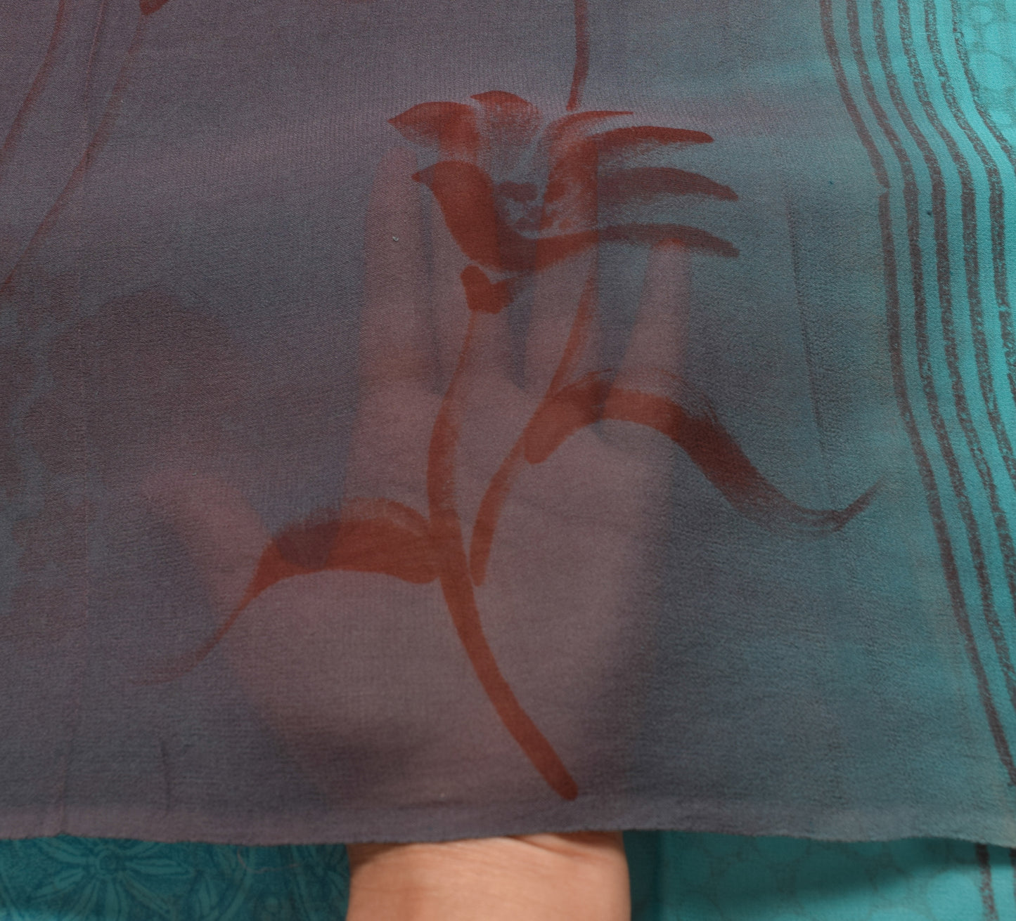 Sushila Vintage Aqua Blue Saree Pure Georgette Silk Printed Floral Craft Fabric