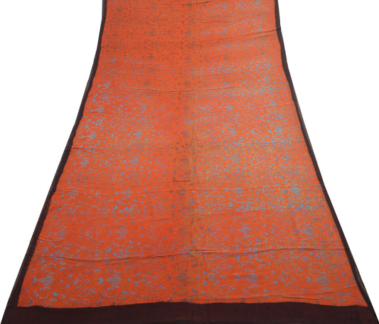 Sushila Vintage Orange Saree Pure Georgette Silk Printed Paisley Craft Fabric