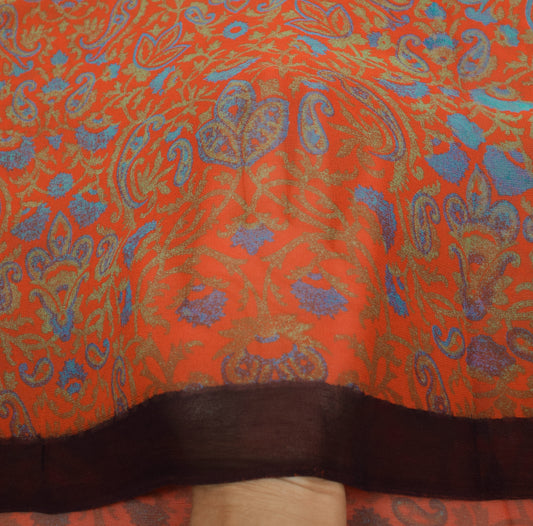 Sushila Vintage Orange Saree Pure Georgette Silk Printed Paisley Craft Fabric