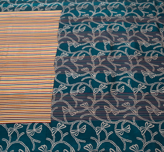 Sushila Vintage MultiColor Saree 100%Pure Georgette Silk Printed Striped Fabric