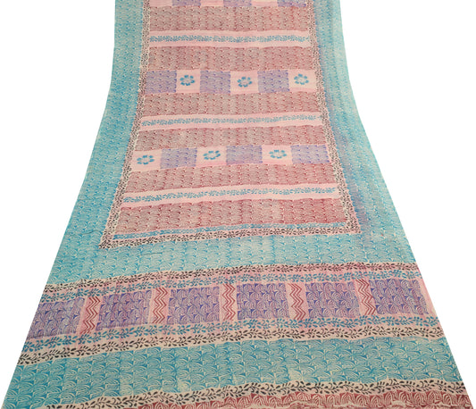 Sushila Vintage Saree Multi-Color 100% Pure Georgette Silk Printed Craft Fabric