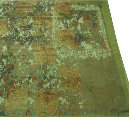 Sushila Vintage Green Saree Pure Georgette Silk Printed Abstract Craft Fabric