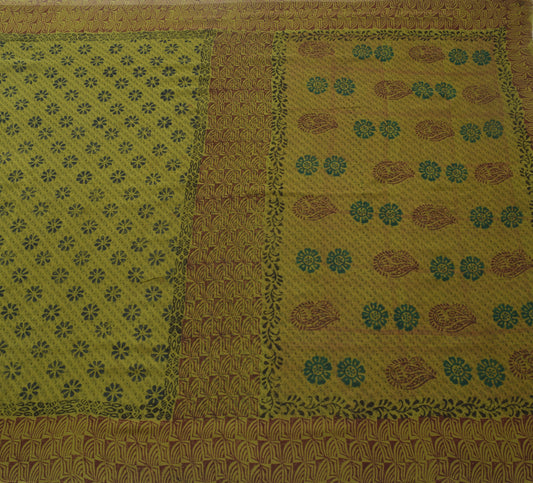 Sushila Vintage Green Saree 100% Pure Georgette Silk Printed Floral Craft Fabric