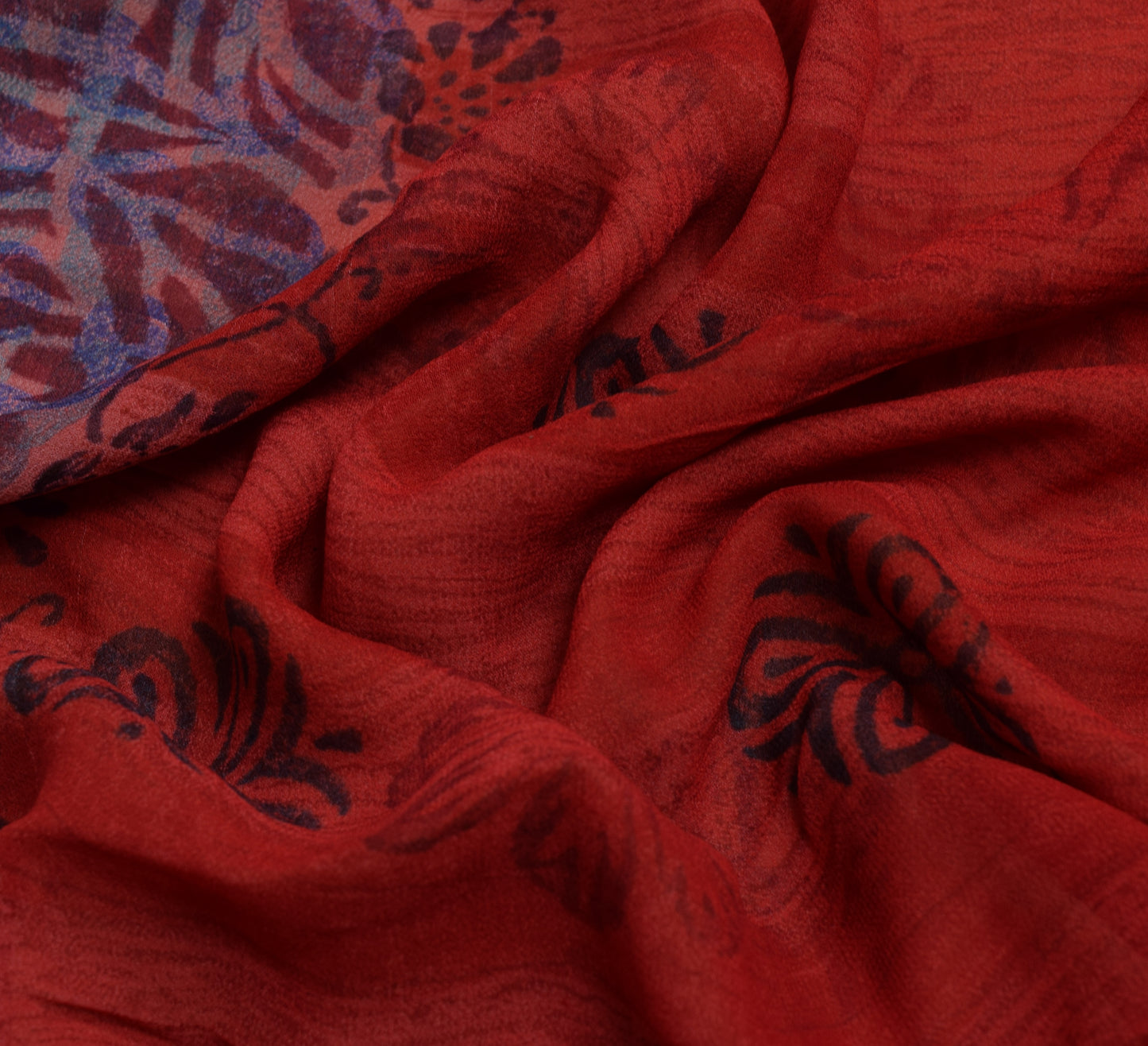 Sushila Vintage Red Saree 100% Pure Georgette Silk Printed Floral Craft Fabric