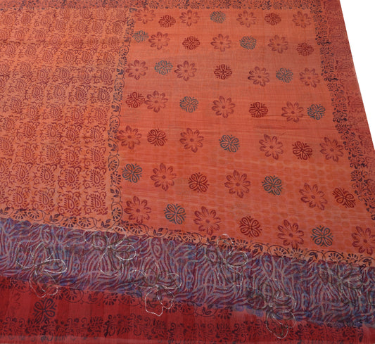 Sushila Vintage Red Saree 100% Pure Georgette Silk Printed Floral Craft Fabric