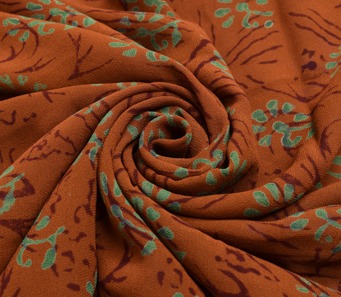 Sushila Vintage Saree 100% Pure Georgette Silk Printed Brown Floral Craft Fabric