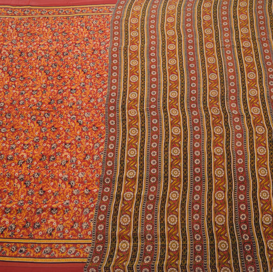 Sushila Vintage Saree 100% Pure Georgette Silk Printed Red Floral Craft Fabric