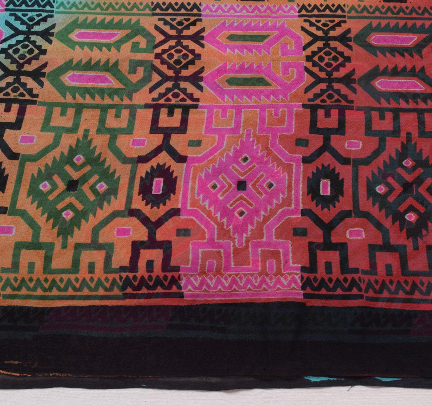 Sushila Vintage Blue & Pink Saree 100% Pure Georgette Silk Printed Craft Fabric