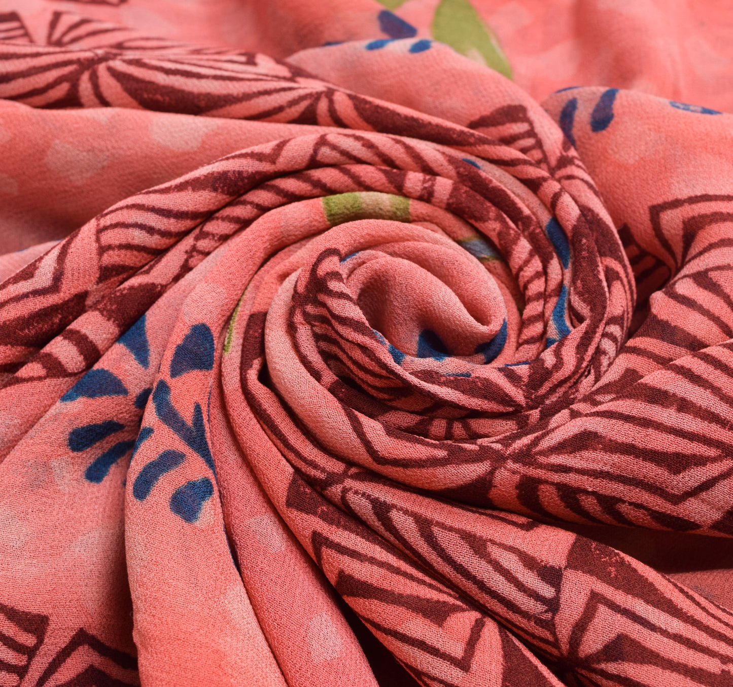 Sushila Vintage Peach Saree 100% Pure Georgette Silk Floral Printed Craft Fabric