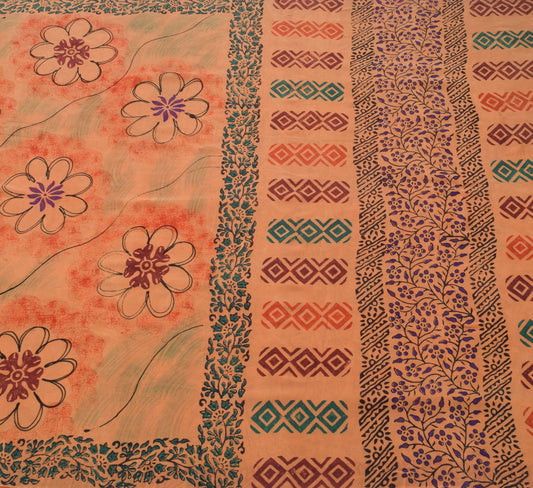 Sushila Vintage Saree 100% Pure Georgette Silk Printed Floral Craft Fabric