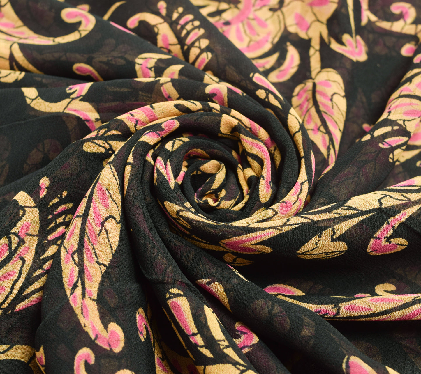 Sushila Vintage Saree 100% Pure Georgette Silk Printed Black Indian Craft Fabric