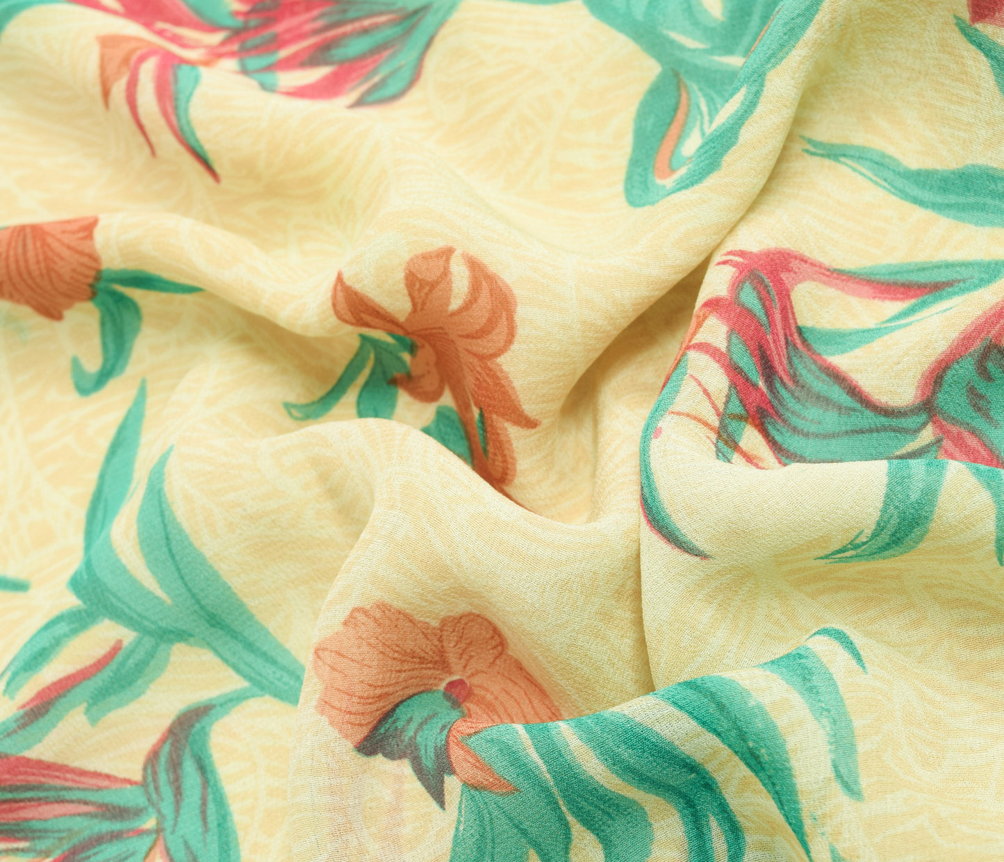 Sushila Vintage Saree 100% Pure Georgette Silk Printed Cream Floral Craft Fabric