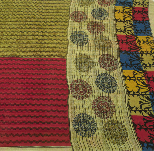 Sushila Vintage Saree 100% Pure Georgette Silk Laheriya Printed Craft Fabric