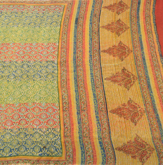 Sushila Vintage Saree 100% Pure Georgette Silk Hand Block Printed Branded Fabric