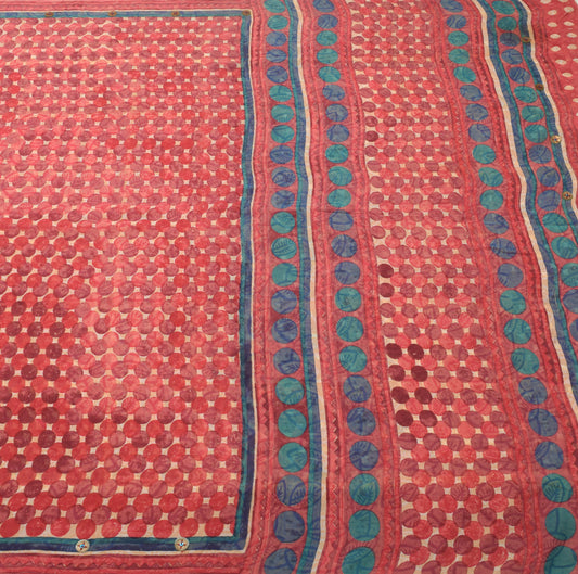 Sushila Vintage Cream Saree Pure Georgette Silk Printed Polka Dot Craft Fabric