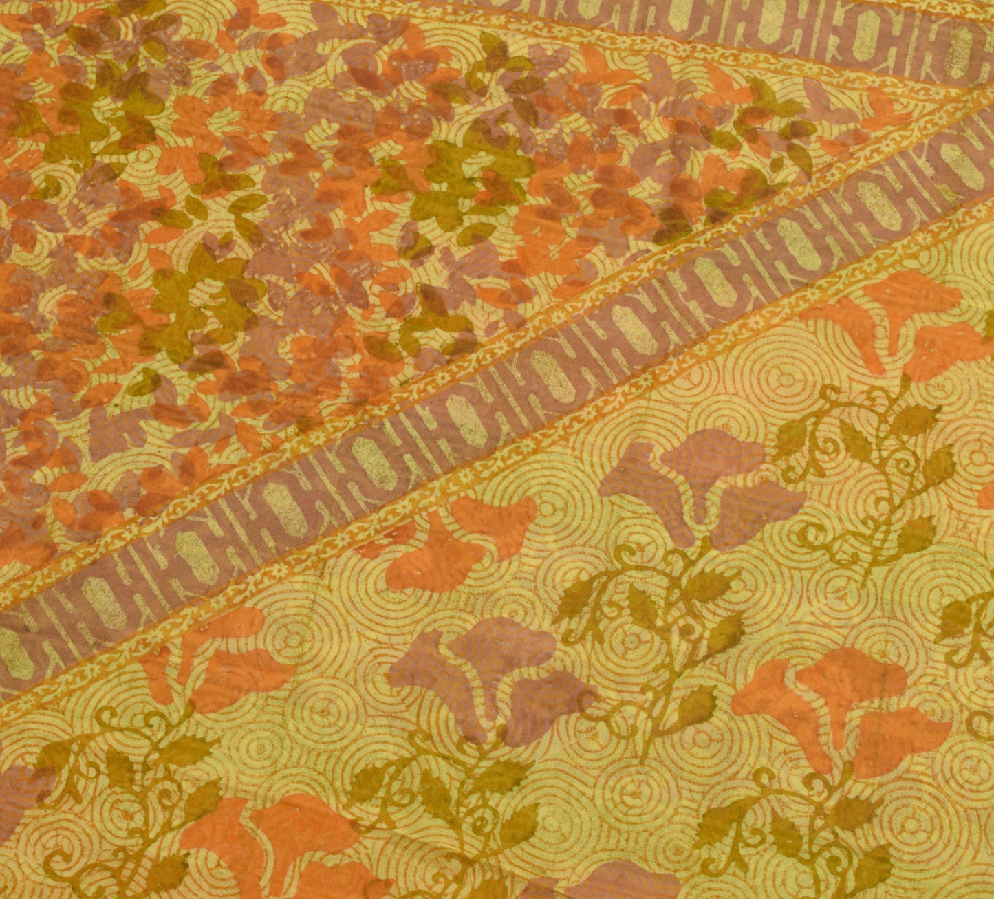 Sushila Vintage Saree 100% Pure Georgette Silk Green Floral Printed Craft Fabric