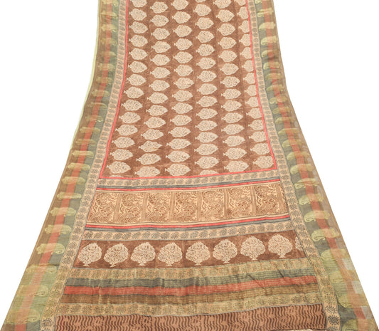 Sushila Vintage Brown Saree 100%Pure Georgette Silk Printed & Woven Craft Fabric
