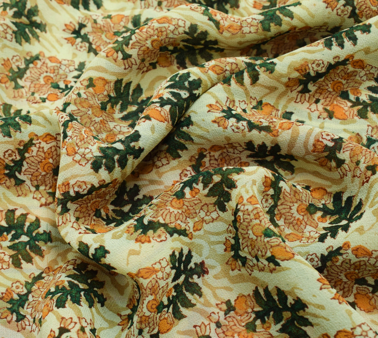 Sushila Vintage Green Saree 100% Pure Georgette Silk Printed Floral Craft Fabric